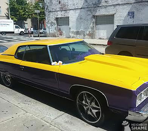 purple-yellow-car